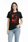 Atatürk Baskılı Tişört Kısa Kollu Bisiklet Yaka  T-Shirt - Siyah-3