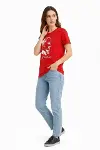 Atatürk Baskılı Tişört Kısa Kollu Bisiklet Yaka  T-Shirt - Kırmızı-2