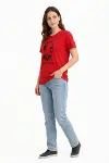Atatürk Baskılı Tişört Kısa Kollu Bisiklet Yaka  T-Shirt - Kırmızı-2