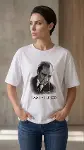 Atatürk Baskılı Tişört Kısa Kollu Bisiklet Yaka T-Shirt - Beyaz-1