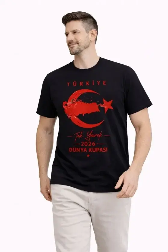 Erkek TÜRKİYE Ay Yıldız Baskılı Taraftar Forma T-Shirt - Siyah-1 Erkek TÜRKİYE Ay Yıldız Baskılı Taraftar Forma T-Shirt - Siyah-1