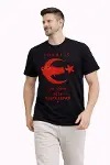Erkek TÜRKİYE Ay Yıldız Baskılı Taraftar Forma T-Shirt - Siyah-1