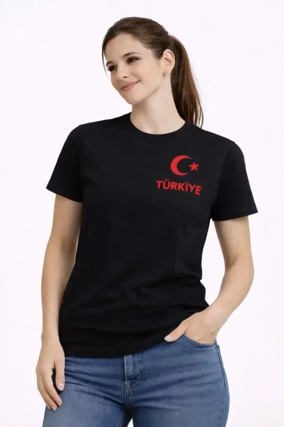 TÜRKİYE Ay Yıldız Baskılı Taraftar Forma T-Shirt - Siyah-1 TÜRKİYE Ay Yıldız Baskılı Taraftar Forma T-Shirt - Siyah-1