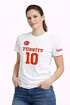 TÜRKİYE Ay Yıldız Baskılı 10 Numara Forma Tişört Taraftar T-Shirt - Beyaz-2