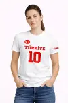 TÜRKİYE Ay Yıldız Baskılı 10 Numara Forma Tişört Taraftar T-Shirt - Beyaz-1