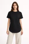 Basic T-Shirt Kısa Kol Bisiklet Yaka Oval Kesim Tişört - Siyah-3