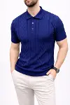 Erkek Yazlık Triko Tişört Kısa Kol Polo Yaka Düğmeli T-Shirt - Lacivert-2