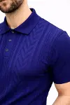 Erkek Yazlık Triko Tişört Kısa Kol Polo Yaka Düğmeli T-Shirt - Lacivert-1
