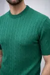 Erkek Yazlık Triko Dokuma Tişört Kısa Kol Bisiklet Yaka Örgü Desenli T-Shirt - Haki-4