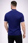 Erkek Fitilli Triko Dokuma Kısa Kol Tişört Yarım Boğaz Modern Yazlık T-Shirt - Lacivert-2
