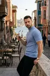 Erkek Fitilli Triko Dokuma Kısa Kol Tişört Yarım Boğaz Modern Yazlık T-Shirt - Bebe Mavisi-4