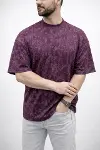 Erkek Premium Tişört OSY Yumuşak Dokulu Yıkamalı Oversize T-Shirt - Bordo-2