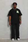 Erkek Baskılı T-Shirt Kısa Kol Bisiklet Yaka Regular Fit Rahat Kalıp Günlük Tişört - Siyah-3