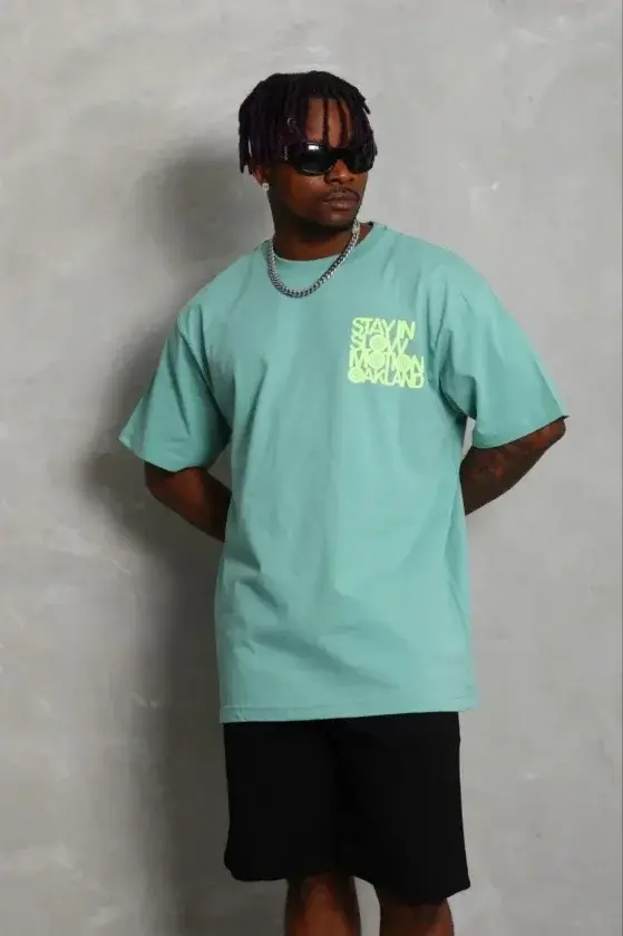 Erkek Baskılı T-Shirt Kısa Kol Bisiklet Yaka Regular Fit Rahat Kalıp Günlük Tişört - Mint Yeşili-1 Erkek Baskılı T-Shirt Kısa Kol Bisiklet Yaka Regular Fit Rahat Kalıp Günlük Tişört - Mint Yeşili-1
