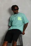 Erkek Baskılı T-Shirt Kısa Kol Bisiklet Yaka Regular Fit Rahat Kalıp Günlük Tişört - Mint Yeşili-2