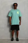 Erkek Baskılı T-Shirt Kısa Kol Bisiklet Yaka Regular Fit Rahat Kalıp Günlük Tişört - Mint Yeşili-3
