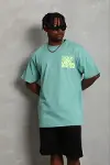 Erkek Baskılı T-Shirt Kısa Kol Bisiklet Yaka Regular Fit Rahat Kalıp Günlük Tişört - Mint Yeşili-1