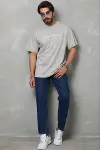 Erkek Baskılı T-Shirt Kısa Kol Bisiklet Yaka Regular Fit Rahat Kalıp Günlük Tişört - Gri-3