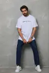 Erkek Baskılı T-Shirt Kısa Kol Bisiklet Yaka Regular Fit Rahat Kalıp Günlük Tişört - Beyaz-1