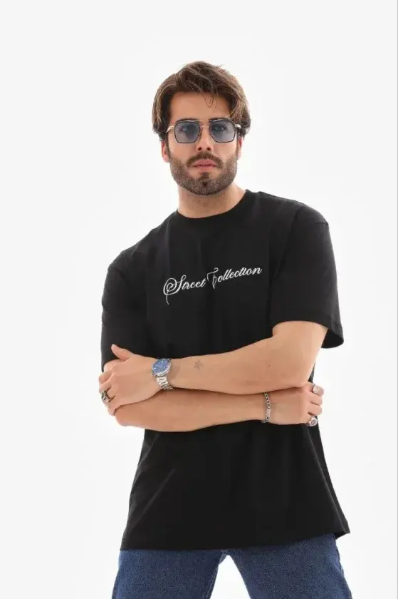 Erkek Baskılı T-Shirt Kısa Kol Bisiklet Yaka Regular Fit Rahat Kalıp Günlük Tişört - Siyah-1 Erkek Baskılı T-Shirt Kısa Kol Bisiklet Yaka Regular Fit Rahat Kalıp Günlük Tişört - Siyah-1