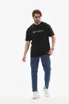 Erkek Baskılı T-Shirt Kısa Kol Bisiklet Yaka Regular Fit Rahat Kalıp Günlük Tişört - Siyah-2