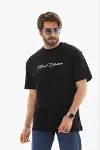 Erkek Baskılı T-Shirt Kısa Kol Bisiklet Yaka Regular Fit Rahat Kalıp Günlük Tişört - Siyah-4