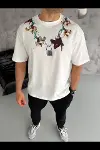Erkek Baskılı T-Shirt Kısa Kol Bisiklet Yaka Regular Fit Rahat Kalıp Günlük Tişört - Beyaz-2