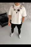 Erkek Baskılı T-Shirt Kısa Kol Bisiklet Yaka Regular Fit Rahat Kalıp Günlük Tişört - Beyaz-3