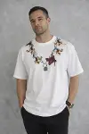 Erkek Baskılı T-Shirt Kısa Kol Bisiklet Yaka Regular Fit Rahat Kalıp Günlük Tişört - Beyaz-1