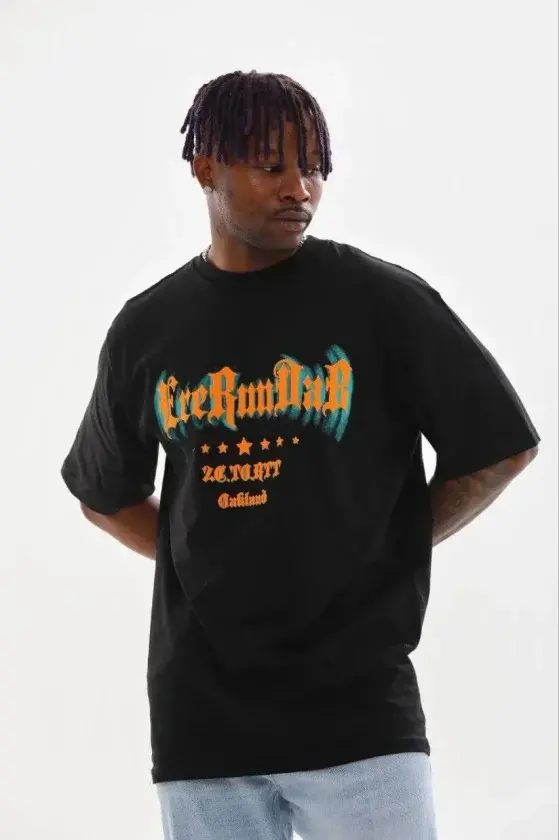 Erkek Baskılı T-Shirt Kısa Kol Bisiklet Yaka Regular Fit Rahat Kalıp Günlük Tişört - Siyah-1 Erkek Baskılı T-Shirt Kısa Kol Bisiklet Yaka Regular Fit Rahat Kalıp Günlük Tişört - Siyah-1