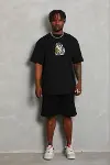 Erkek Baskılı T-Shirt Kısa Kol Bisiklet Yaka Regular Fit Rahat Kalıp Günlük Tişört - Siyah-2