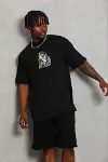 Erkek Baskılı T-Shirt Kısa Kol Bisiklet Yaka Regular Fit Rahat Kalıp Günlük Tişört - Siyah-3