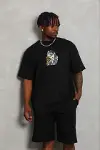 Erkek Baskılı T-Shirt Kısa Kol Bisiklet Yaka Regular Fit Rahat Kalıp Günlük Tişört - Siyah-1