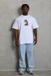 Erkek Baskılı T-Shirt Kısa Kol Bisiklet Yaka Regular Fit Rahat Kalıp Günlük Tişört - Beyaz-2