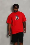 Erkek Baskılı T-Shirt Kısa Kol Bisiklet Yaka Regular Fit Rahat Kalıp Günlük Tişört - Kırmızı-2