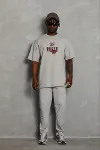 Erkek Baskılı T-Shirt Kısa Kol Bisiklet Yaka Regular Fit Rahat Kalıp Günlük Tişört - Gri-3