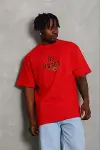 Erkek Baskılı T-Shirt Kısa Kol Bisiklet Yaka Regular Fit Rahat Kalıp Günlük Tişört - Kırmızı-1