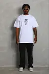 Erkek Baskılı T-Shirt Kısa Kol Bisiklet Yaka Regular Fit Rahat Kalıp Günlük Tişört - Beyaz-1