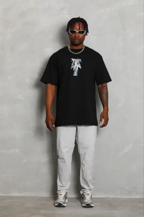 Erkek Baskılı T-Shirt Kısa Kol Bisiklet Yaka Regular Fit Rahat Kalıp Günlük Tişört - Siyah-1 Erkek Baskılı T-Shirt Kısa Kol Bisiklet Yaka Regular Fit Rahat Kalıp Günlük Tişört - Siyah-1