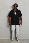 Erkek Baskılı T-Shirt Kısa Kol Bisiklet Yaka Regular Fit Rahat Kalıp Günlük Tişört - Siyah-1