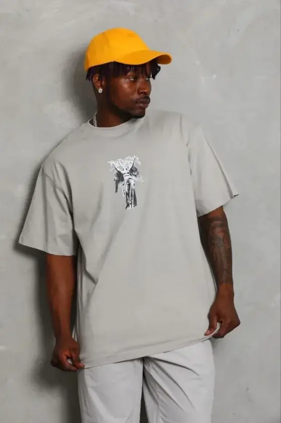 Erkek Baskılı T-Shirt Kısa Kol Bisiklet Yaka Regular Fit Rahat Kalıp Günlük Tişört - Gri-1 Erkek Baskılı T-Shirt Kısa Kol Bisiklet Yaka Regular Fit Rahat Kalıp Günlük Tişört - Gri-1