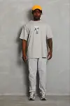 Erkek Baskılı T-Shirt Kısa Kol Bisiklet Yaka Regular Fit Rahat Kalıp Günlük Tişört - Gri-2