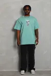 Erkek Baskılı T-Shirt Kısa Kol Bisiklet Yaka Regular Fit Rahat Kalıp Günlük Tişört - Mint Yeşili-2