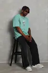 Erkek Baskılı T-Shirt Kısa Kol Bisiklet Yaka Regular Fit Rahat Kalıp Günlük Tişört - Mint Yeşili-3
