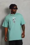Erkek Baskılı T-Shirt Kısa Kol Bisiklet Yaka Regular Fit Rahat Kalıp Günlük Tişört - Mint Yeşili-1