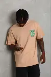 Erkek Baskılı T-Shirt Kısa Kol Bisiklet Yaka Regular Fit Rahat Kalıp Günlük Tişört - Bej-2