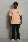Erkek Baskılı T-Shirt Kısa Kol Bisiklet Yaka Regular Fit Rahat Kalıp Günlük Tişört - Bej-3