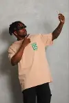 Erkek Baskılı T-Shirt Kısa Kol Bisiklet Yaka Regular Fit Rahat Kalıp Günlük Tişört - Bej-1