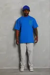 Erkek Baskılı T-Shirt Kısa Kol Bisiklet Yaka Regular Fit Rahat Kalıp Günlük Tişört - Saks Mavisi-2