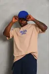 Erkek Baskılı T-Shirt Kısa Kol Bisiklet Yaka Regular Fit Rahat Kalıp Günlük Tişört - Bej-3